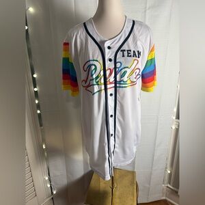 Spencer's White Team Pride Jersey with Rainbow Sleeves